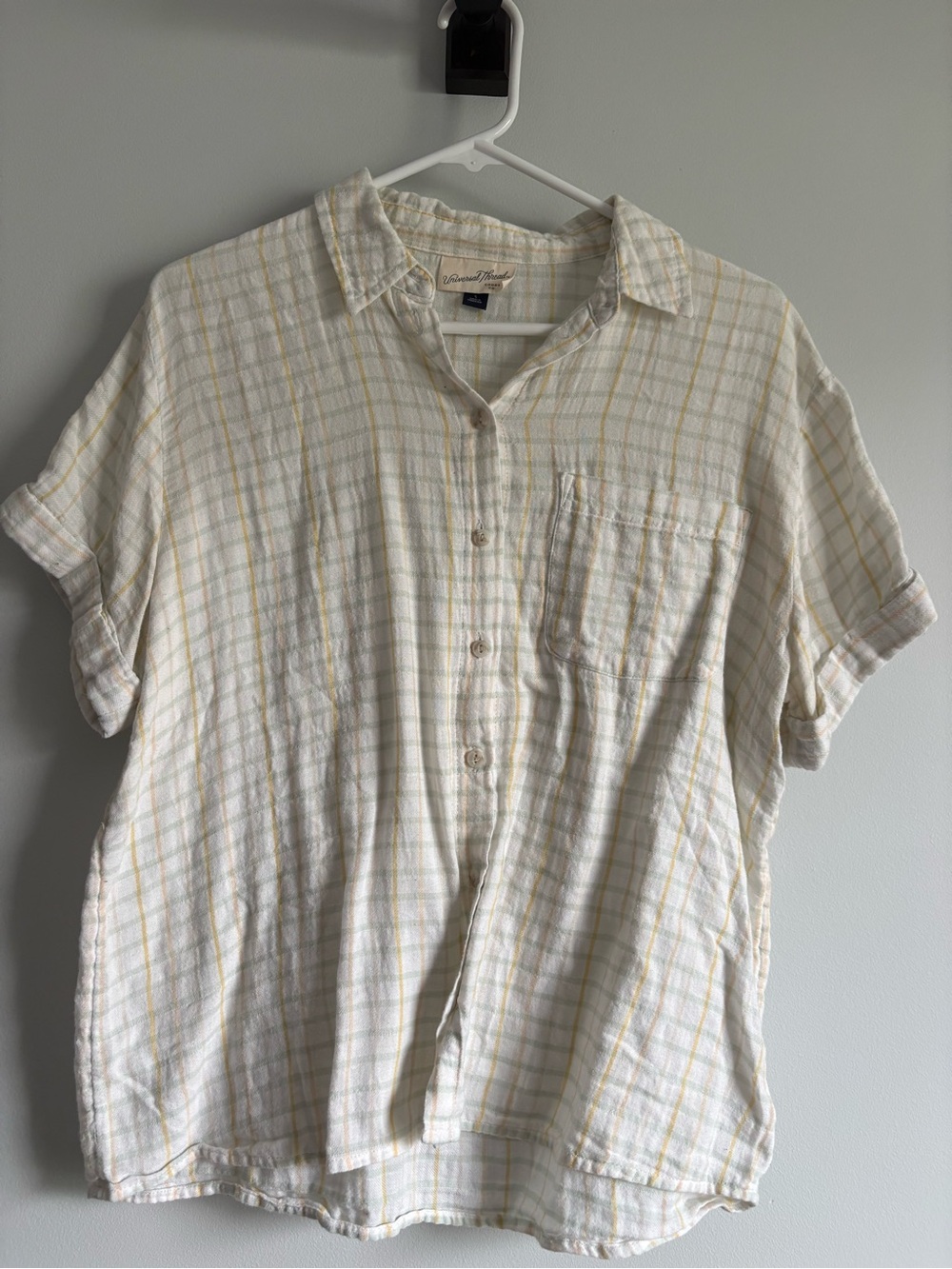 Universal Thread Cream & Yellow Plaid Button-Down Shirt